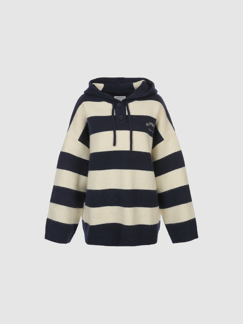 OEM Women's Striped Knit Hooded Sweater