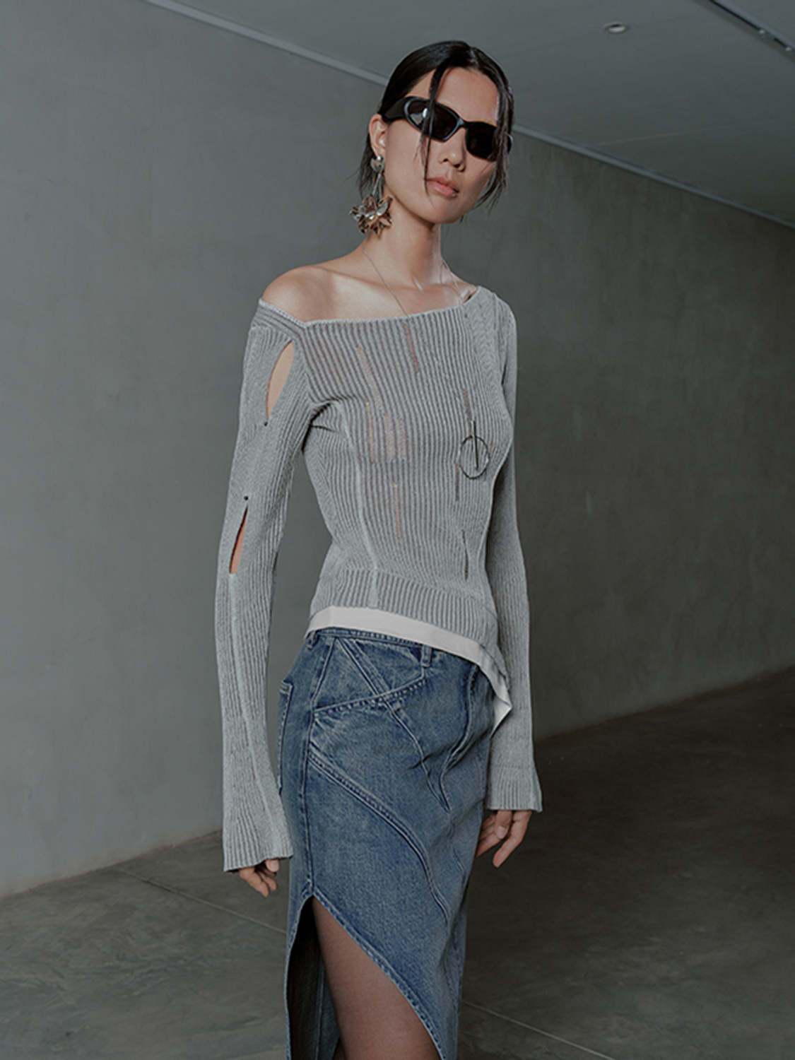 OEM Women's Asymmetrical Cut-Out Ribbed Top
