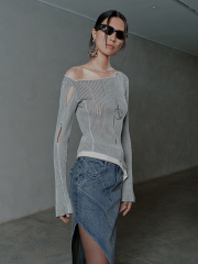 OEM Women's Asymmetrical Cut-Out Ribbed Top