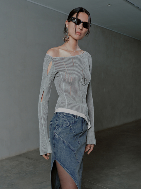 OEM Women's Asymmetrical Cut-Out Ribbed Top