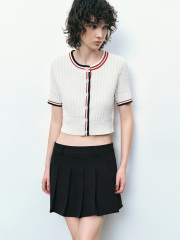 OEM Women's Cropped Knit Cardigan and Pleated Mini Skirt Set