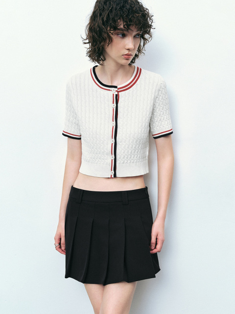 OEM Women's Cropped Knit Cardigan and Pleated Mini Skirt Set