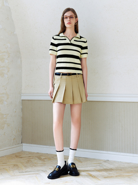 Factory Women's Striped Knit Polo Top