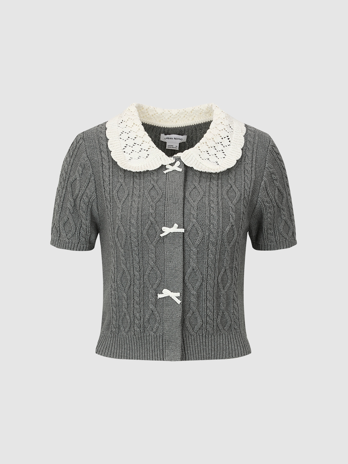 Factory Women's Cable-Knit Cardigan and Pleated Skirt Set in Grey