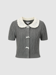 Factory Women's Cable-Knit Cardigan and Pleated Skirt Set in Grey