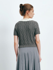 Factory Women's Cable-Knit Cardigan and Pleated Skirt Set in Grey