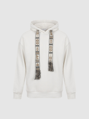 Custom Men's Boho-Inspired Hooded Sweatshirt with Decorative Drawstrings