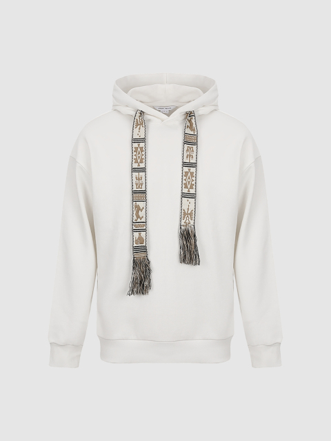 Custom Men's Boho-Inspired Hooded Sweatshirt with Decorative Drawstrings