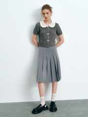 Factory Women's Cable-Knit Cardigan and Pleated Skirt Set in Grey