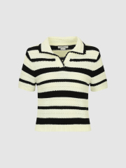 Factory Women's Striped Knit Polo Top