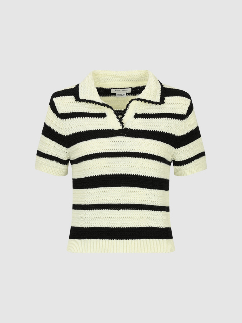 Factory Women's Striped Knit Polo Top