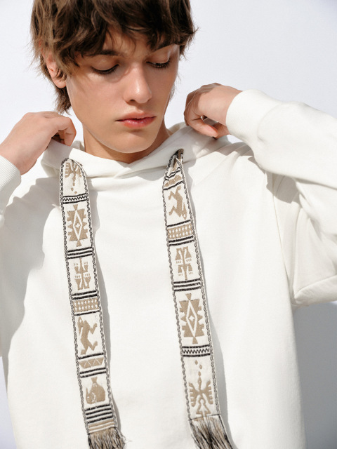 Custom Men's Boho-Inspired Hooded Sweatshirt with Decorative Drawstrings