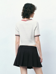 OEM Women's Cropped Knit Cardigan and Pleated Mini Skirt Set