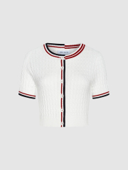 OEM Women's Cropped Knit Cardigan and Pleated Mini Skirt Set