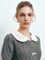Factory Women's Cable-Knit Cardigan and Pleated Skirt Set in Grey