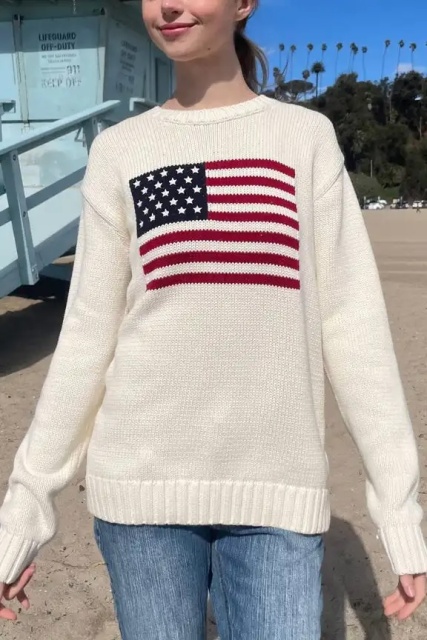 ODM Women’s Classic American Flag Knit Sweater