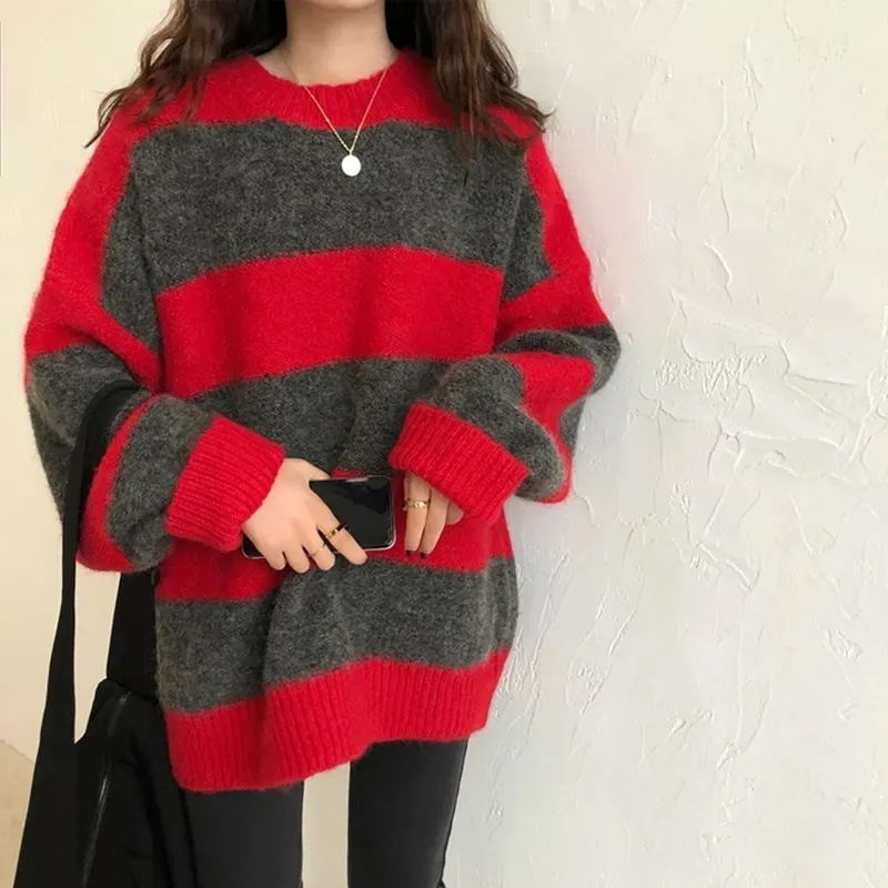 Custom Women's Oversized Casual Chic Comfort Striped Sweater