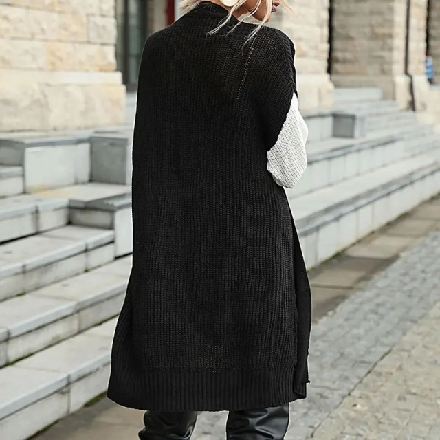 Customize Women’s Long Color-Block Open Front Cardigan - Black, White, and Brown