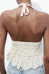 ODM Boho Halter Eyelet Lace Summer Essential Crochet kits Peplum Top