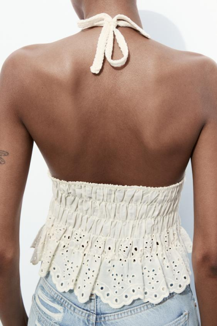 ODM Boho Halter Eyelet Lace Summer Essential Crochet kits Peplum Top