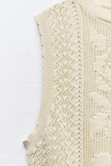 ODM  Women's Vintage-Inspired Knit Lace Top with Waist Tie Detailing knit kits for beginners