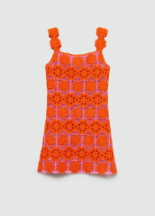 OEM Bold Orange and Pink Crochet Knit Floral Dress - Handmade Sleeveless Summer Dress