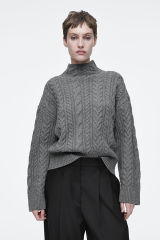 OEM Women’s Classic Gray High-Neck Cable-Knit Sweater