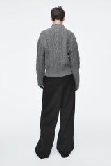 OEM Women’s Classic Gray High-Neck Cable-Knit Sweater