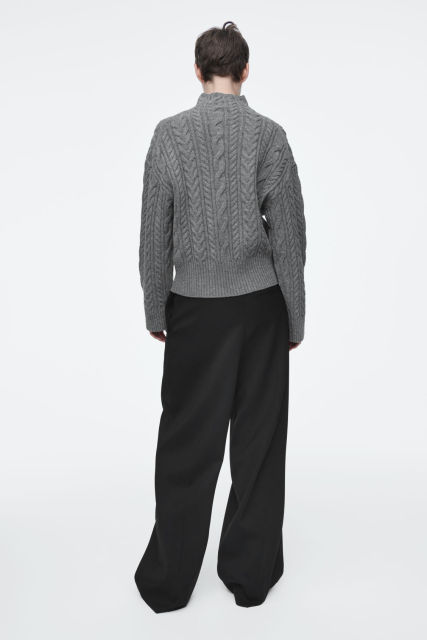 OEM Women’s Classic Gray High-Neck Cable-Knit Sweater