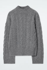 OEM Women’s Classic Gray High-Neck Cable-Knit Sweater