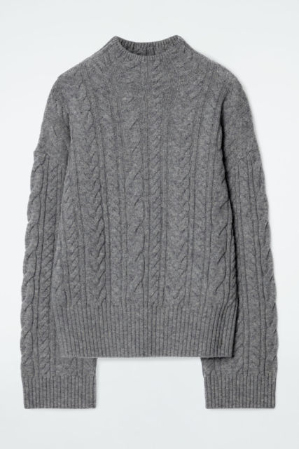 OEM Women’s Classic Gray High-Neck Cable-Knit Sweater