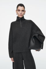 Custom Design Women’s Dark Gray Oversized Half-Zip Sweater