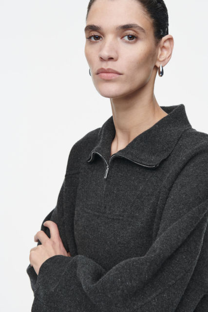 Custom Design Women’s Dark Gray Oversized Half-Zip Sweater
