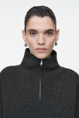 Custom Design Women’s Dark Gray Oversized Half-Zip Sweater