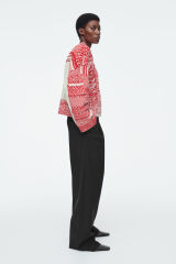 Customizable Women’s Red and White Chunky Knit Patterned Sweater