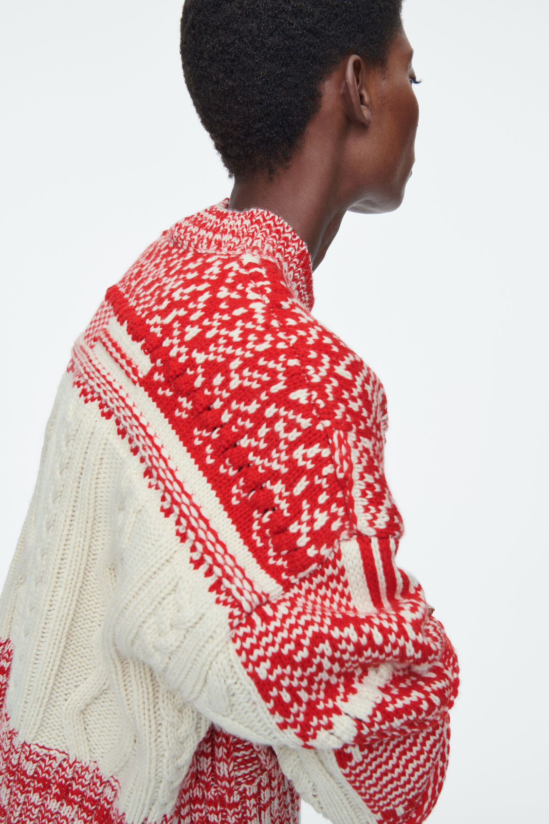 Customizable Women’s Red and White Chunky Knit Patterned Sweater