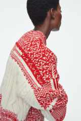 Customizable Women’s Red and White Chunky Knit Patterned Sweater