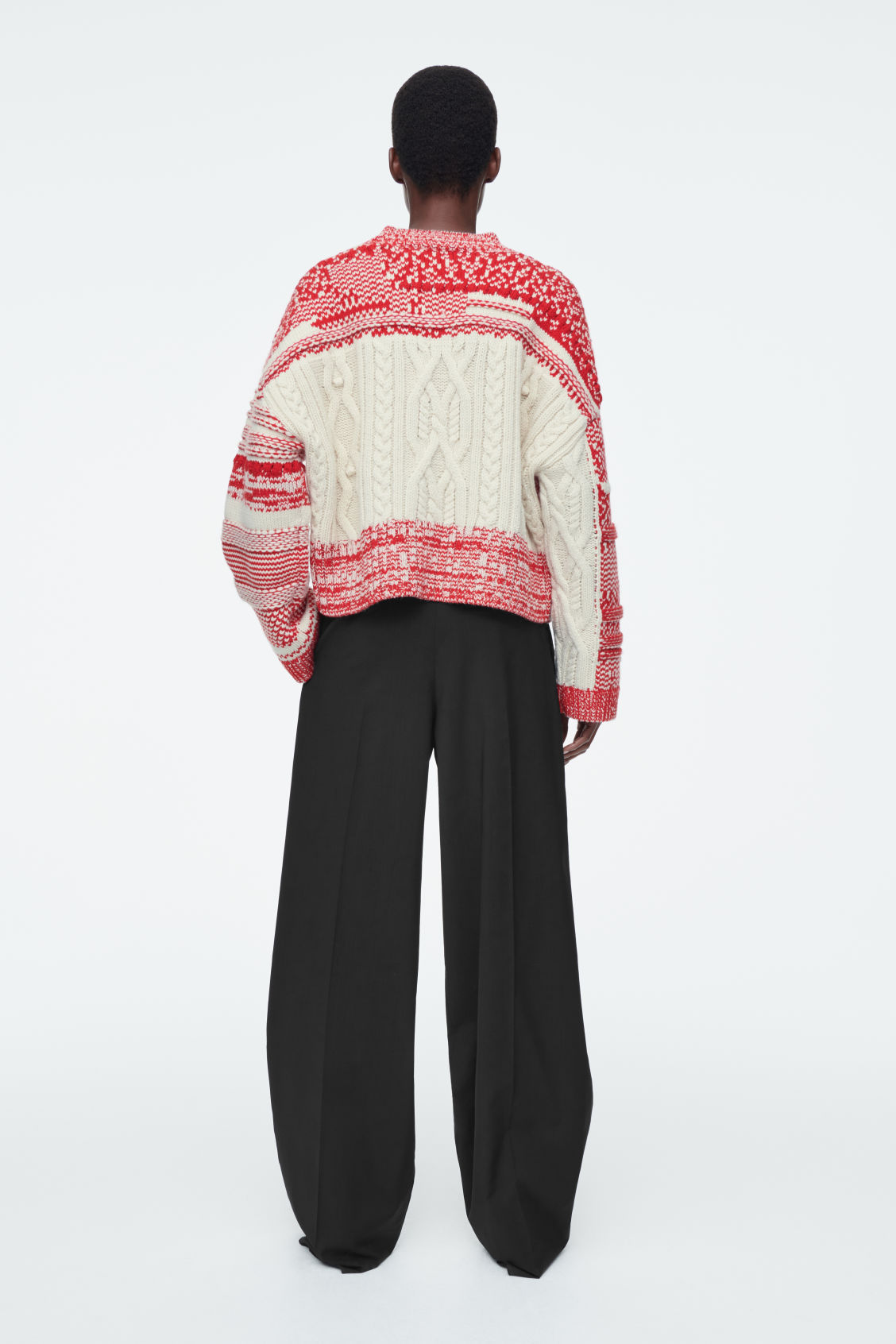 Customizable Women’s Red and White Chunky Knit Patterned Sweater