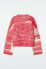 Customizable Women’s Red and White Chunky Knit Patterned Sweater