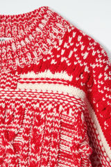 Customizable Women’s Red and White Chunky Knit Patterned Sweater