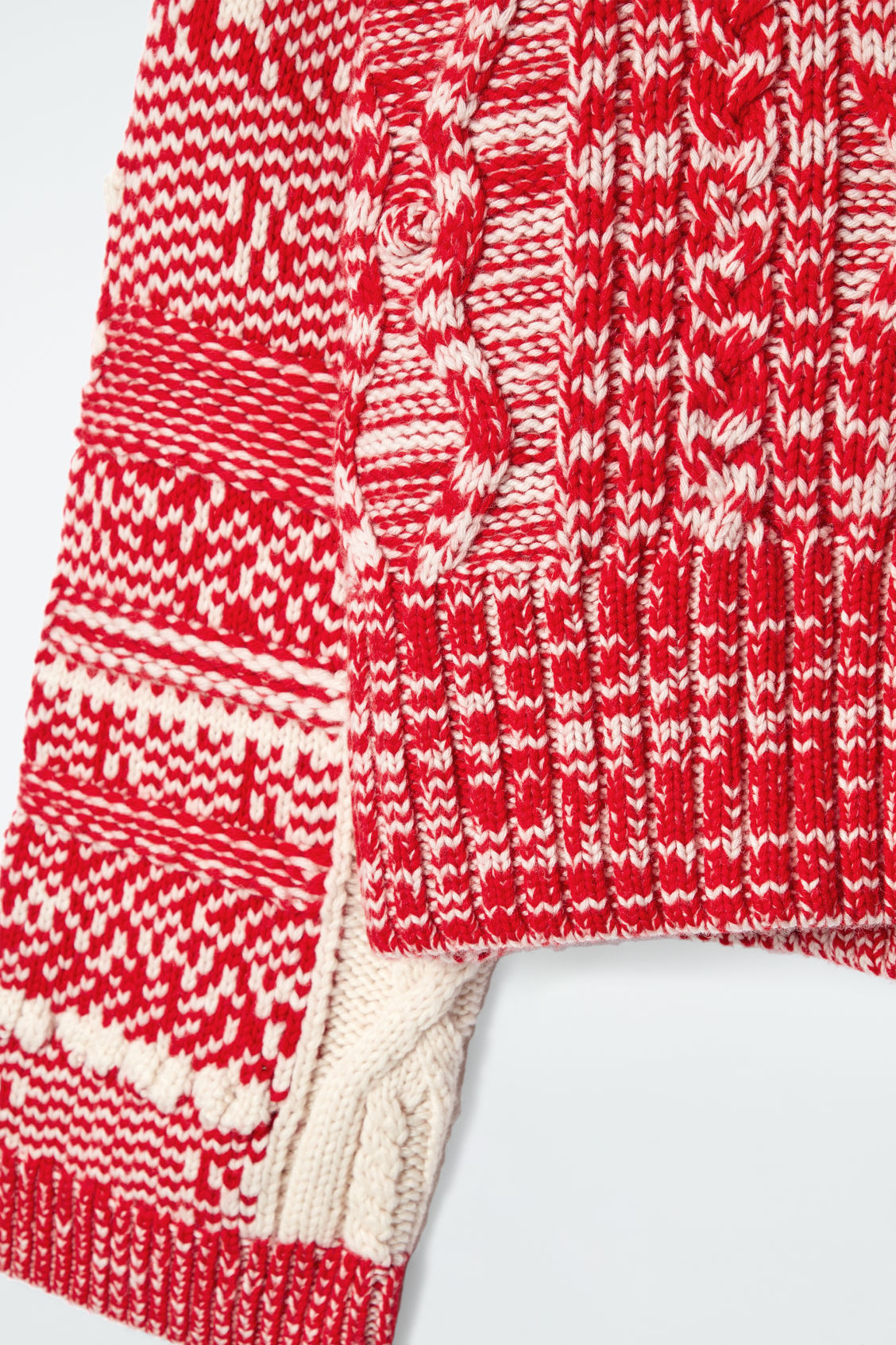 Customizable Women’s Red and White Chunky Knit Patterned Sweater
