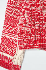 Customizable Women’s Red and White Chunky Knit Patterned Sweater