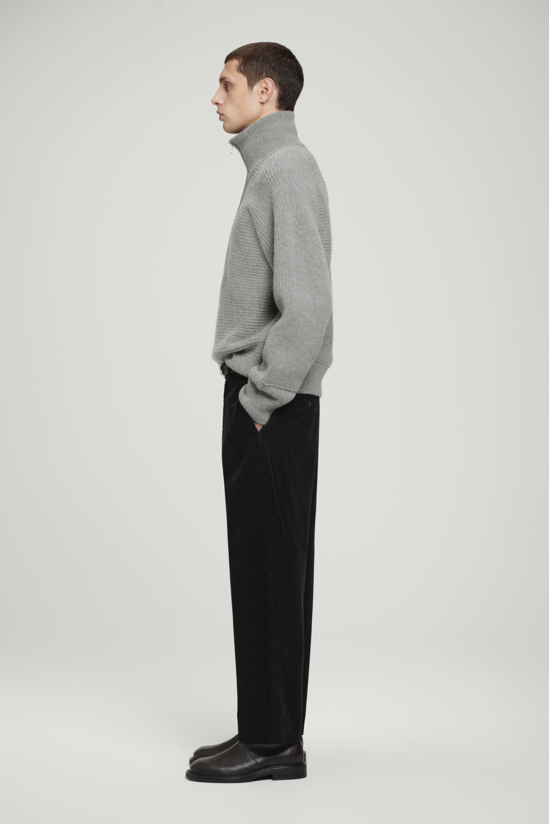 Customizable Men's Ribbed High-Neck Zip-Up Sweater