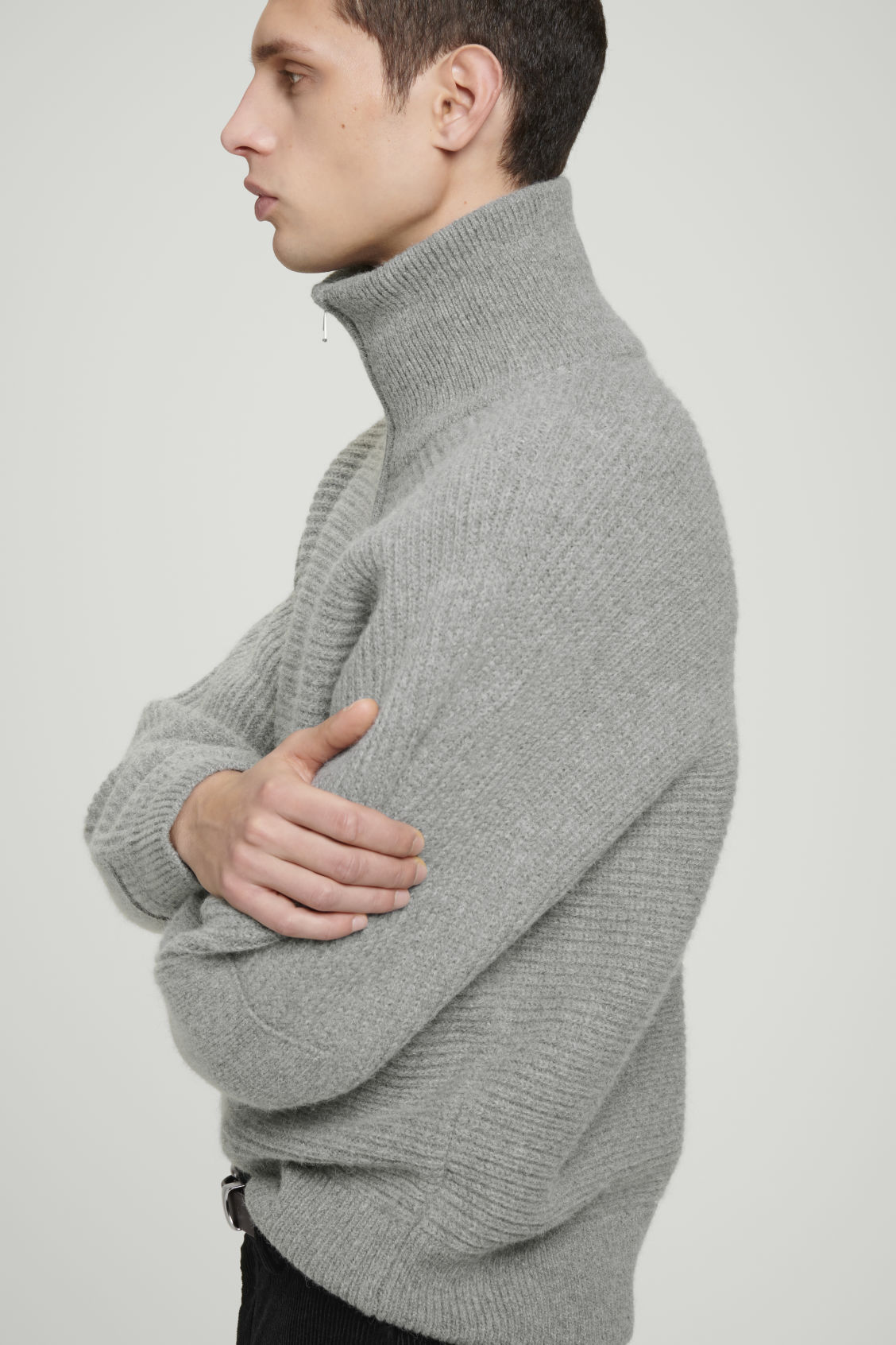 Customizable Men's Ribbed High-Neck Zip-Up Sweater