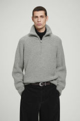Customizable Men's Ribbed High-Neck Zip-Up Sweater