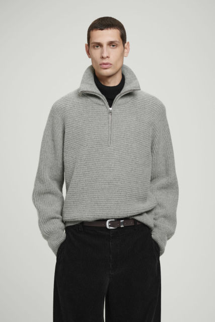 Customizable Men's Ribbed High-Neck Zip-Up Sweater