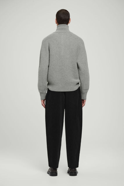 Customizable Men's Ribbed High-Neck Zip-Up Sweater