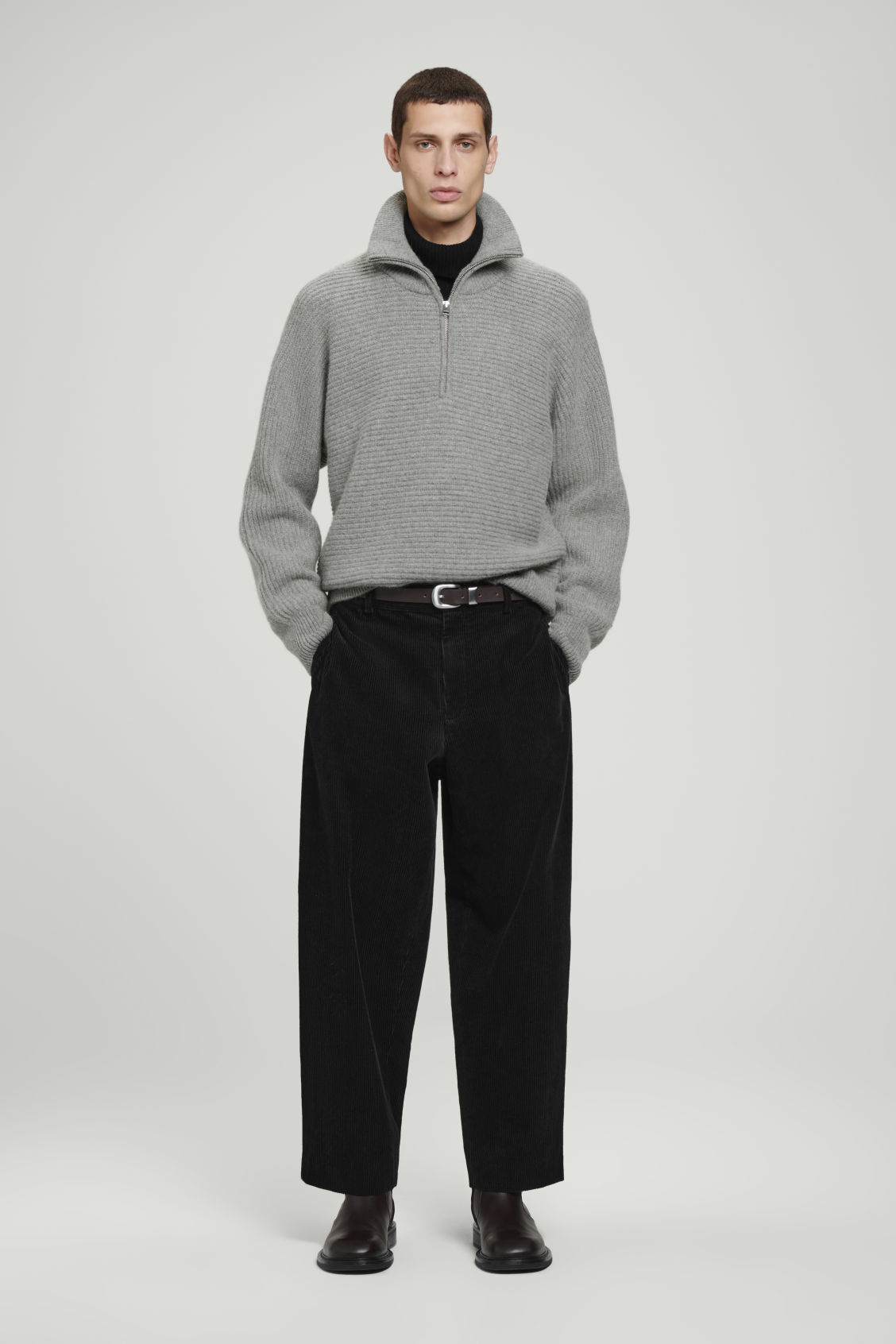 Customizable Men's Ribbed High-Neck Zip-Up Sweater