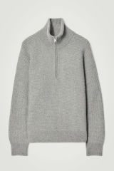 Customizable Men's Ribbed High-Neck Zip-Up Sweater