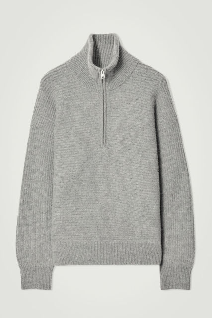 Customizable Men's Ribbed High-Neck Zip-Up Sweater